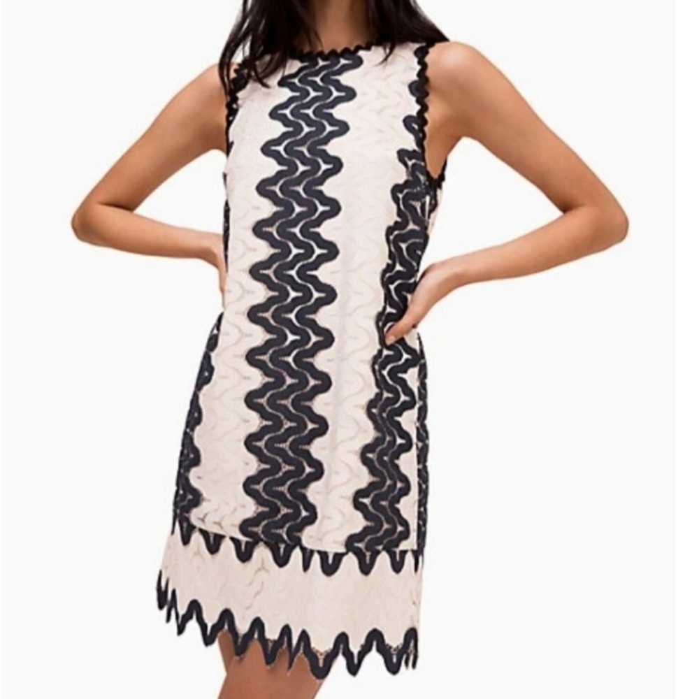 Kate Spade Sand Dune Sleeveless Lace Shift Dress Size 0 Black Cream